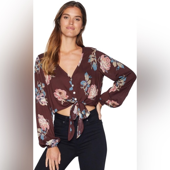 Show Me Your MuMu Tops - Show Me Your Mumu Women's Tatum Tie Top Red Floral Size L